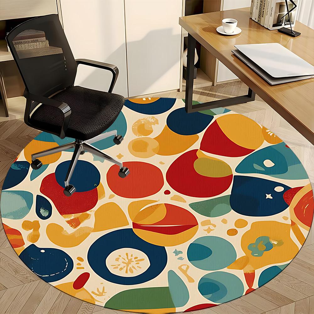 1 Stück Abstrakte bunte Formen Büro Runder Teppich, Matte Geeignet für Büro, Unter Bürostühlen Schlafzimmer Wohnzimmer Heimdekoration, Raumdeko
