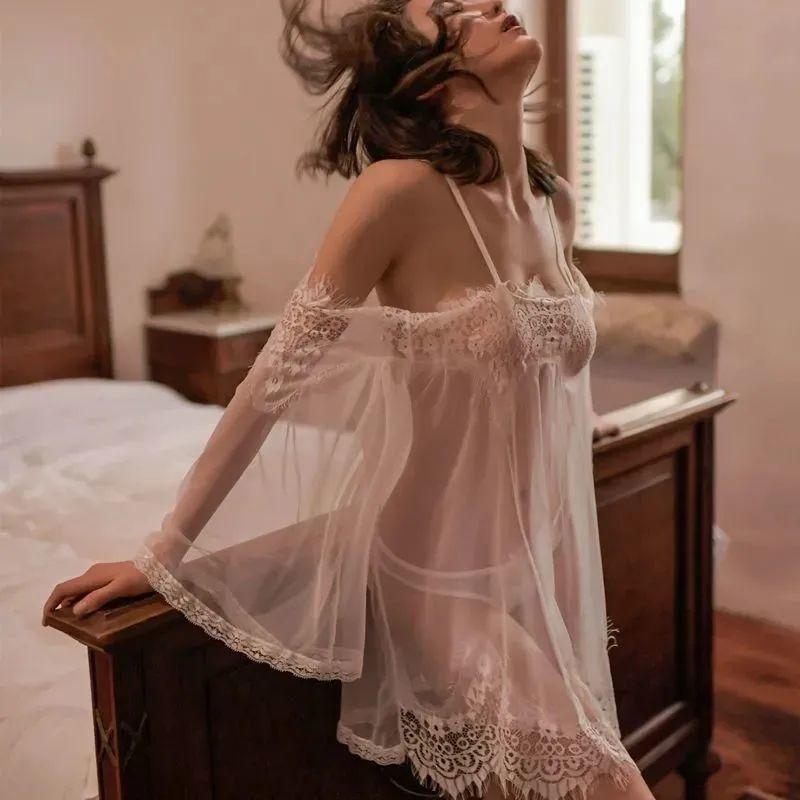 Sexy Lingerie Women Are Extremely Tempting To Flirt Super Saucy Large Size Transparent Lace Suspender Skirt Free Suit