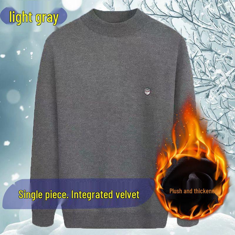 Men s Winter Thickened Velvet Pullover Mid-Aged Warm Knitwear 2XL for 145-165 jin