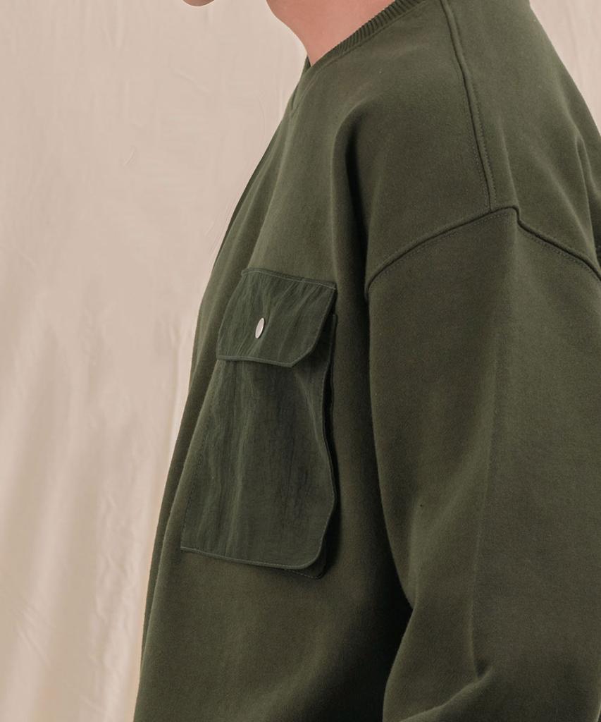 Ellamo Terry Basic Plain Square Pocket Oversized Sweatshirt [Khaki]
