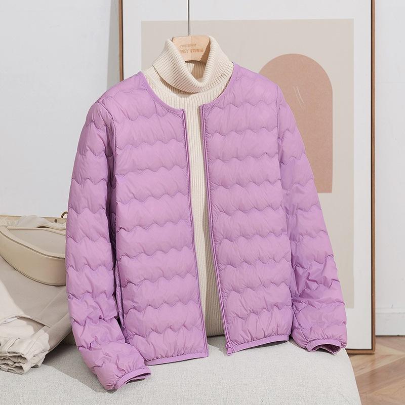 Pinghu autumn and winter new collarless wave short light and thin down jacket women's zipper inner jacket to keep warm