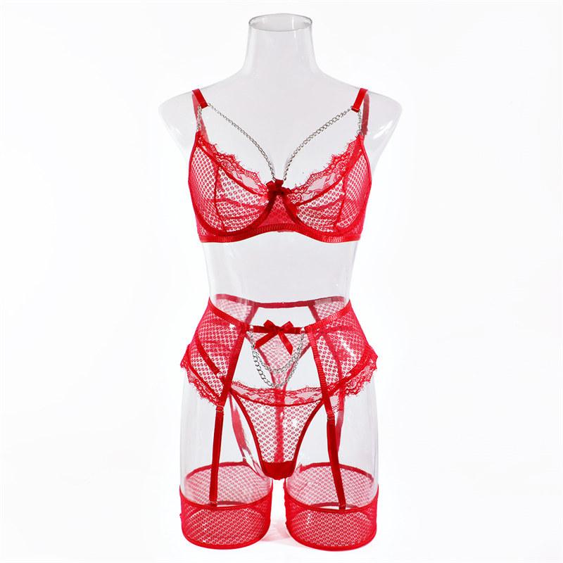 Women's Sexy Underwear Set Lace Fashion Sexy Lingerie See-though Garter Belt Thong Suit
