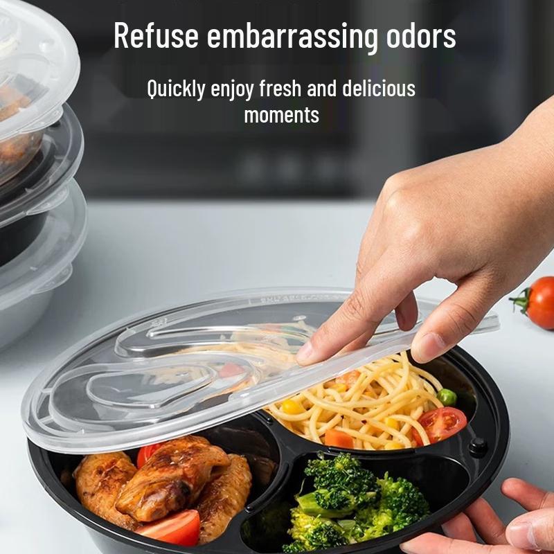 Deshangyuan Disposable Black Round Divided Meal Prep Containers