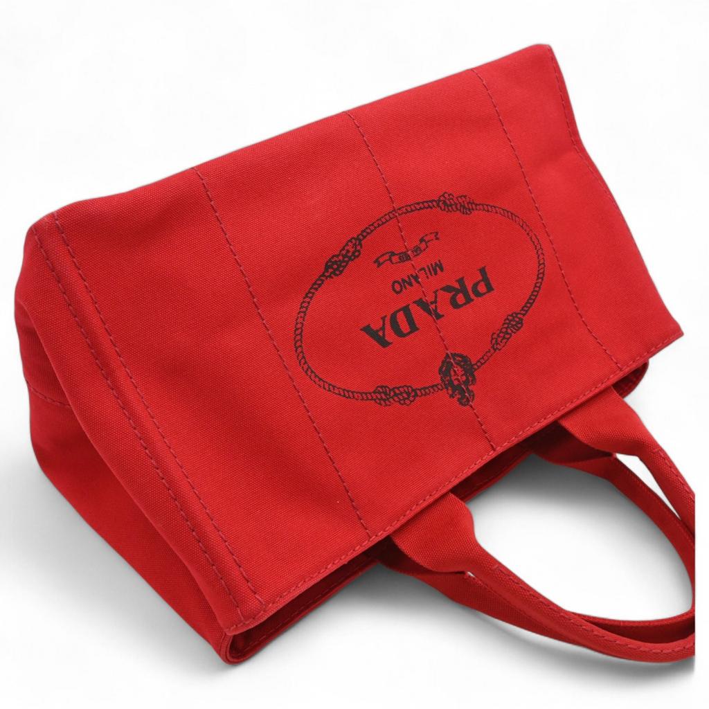 Auth PRADA Canapa Tote Bag Red Canvas BN1872 pr9946dd Used