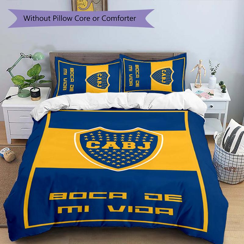 3-częściowy komplet pościeli z wzorem Club Atlético Boca Juniors zestaw poszew na kołdrę zawiera poszewę na kołdrę i poszewki na poduszki, idealna dekoracja sypialni na każdą porę roku i prezent