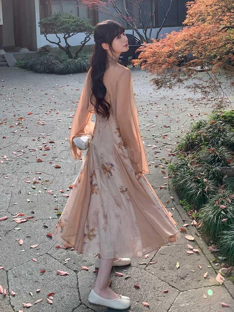 Retro Chinese Cheongsam Summer Dress & Sun Protection Cardigan Set for Women