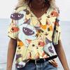 Cartoon Kitten Women's T Shirt Harajuku Clothing Summer V-Neck Girls Pullover  Short Sleeve Tees Female Casual Streetwear