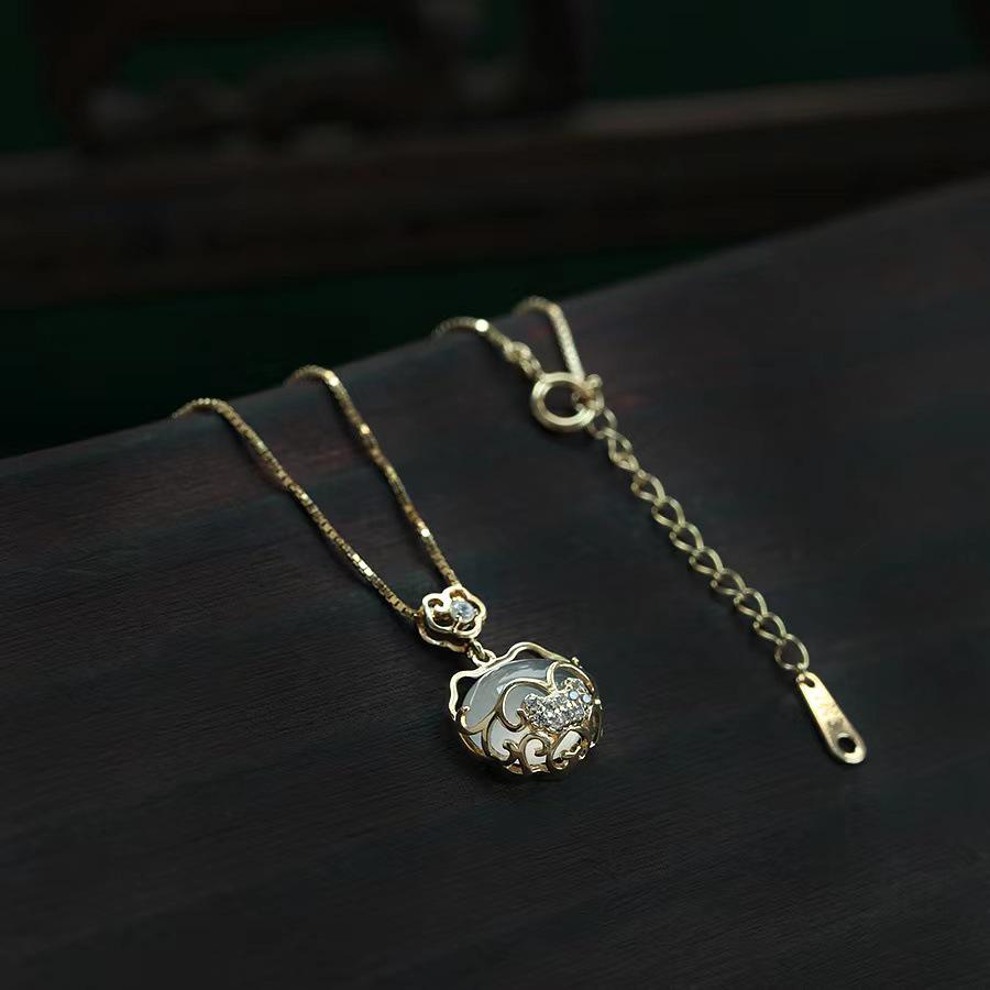 Ruyi White Chalcedony Peace Lock Necklace - Chinese Style Clavicle Chain for Women, Elegant Fashion Niche Design