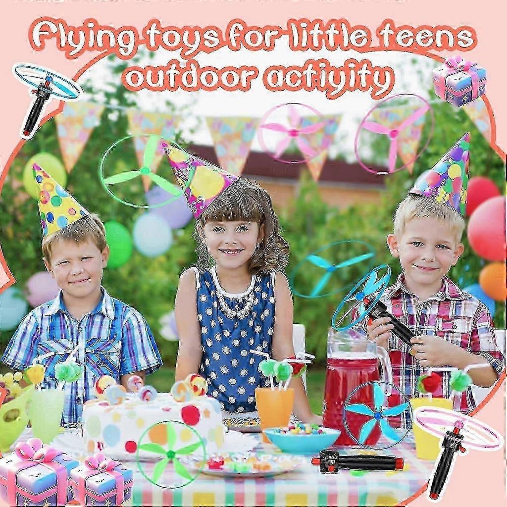 12-Piece Flying Saucer Disc Helicopter Toy Set with 4 String Launchers and 8 Disc Launcher Toys for Kids Edition 0905