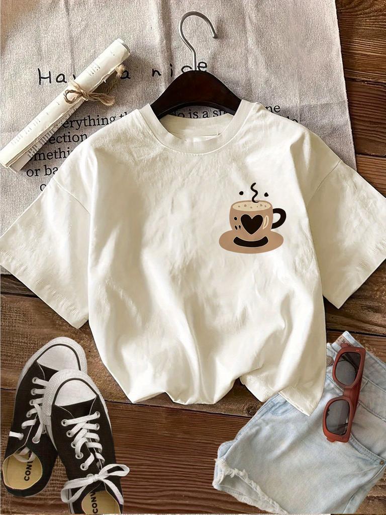 Summer Cute Style Double Sided Printed with Heart Design Featuring Round Neck Fashion Harajuku Kawaii Women's T-shirt Clothing