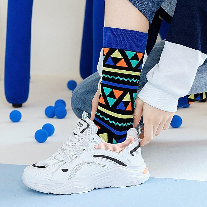 Geometric Cotton Crew Socks Men Women Breathable Anti-Odor High-Cut Casual
