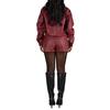 European & American Women's Two-piece Set: Weave Style Lapel Loose Leather Jacket with Shorts