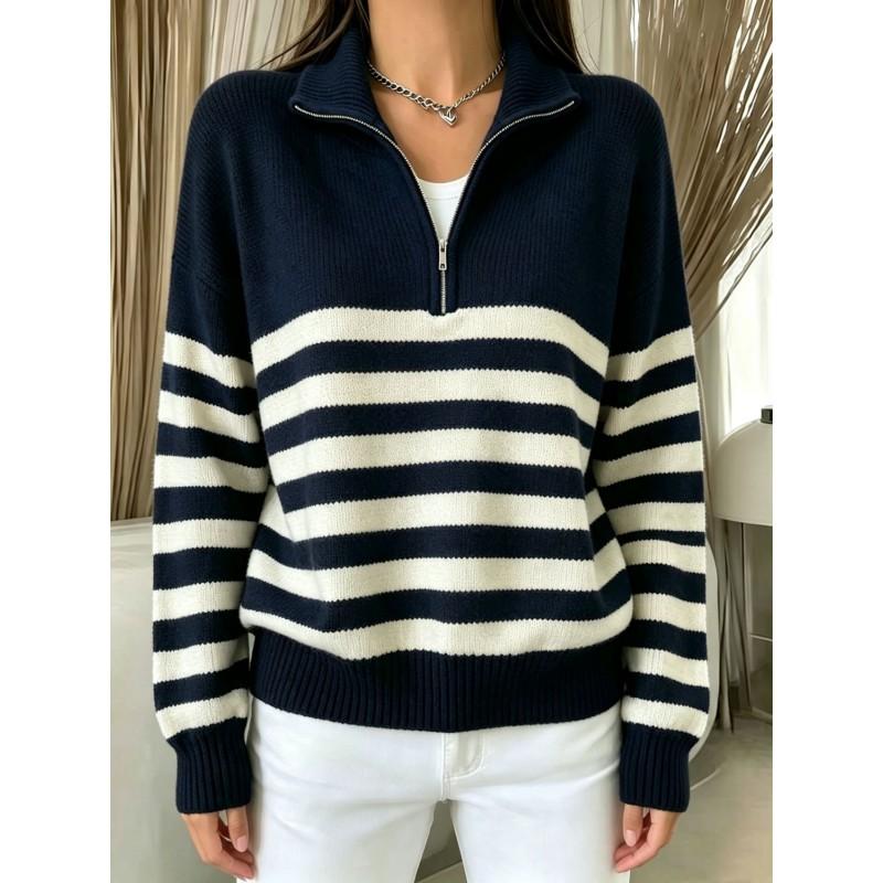 Womens Striped Color Block Sweater Loose Vintage Lazy Knitwear Fall Winter Outerwear