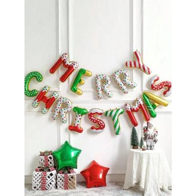 Merry Christmas Balloons Banner Party Decorations