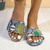 Sexy Colored Snake Pattern Square Toe Slippers Women 2025 Summer Flat Heels National Shoes Women Anti Slip On Slippers
