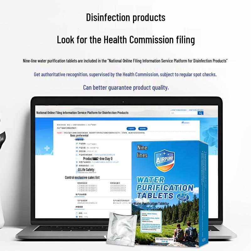 Outdoor Water Purifying Tablets: Deodorize, Remove Algae, Disinfect, and Sterilize for Enhanced Water Quality.