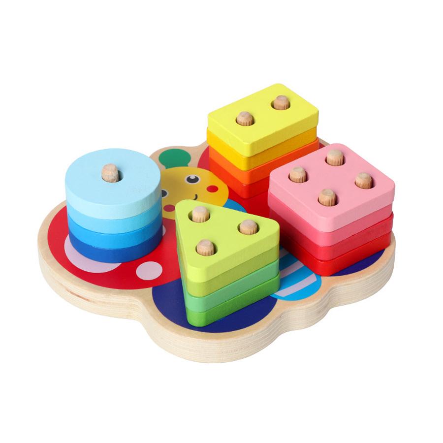 

Montessori Toy Wooden Building Blocks Early Learning Educational Toys Color Shape Match Kids Puzzle Toys For Children Boys Girl