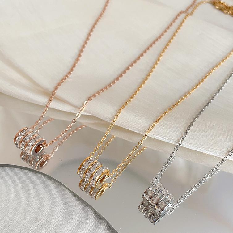 Three Rows Of Diamonds Full Of Diamonds Small Waist Necklace Women'S Versatile Collarbone Chain Temperament Versatile Titanium Steel Necklace