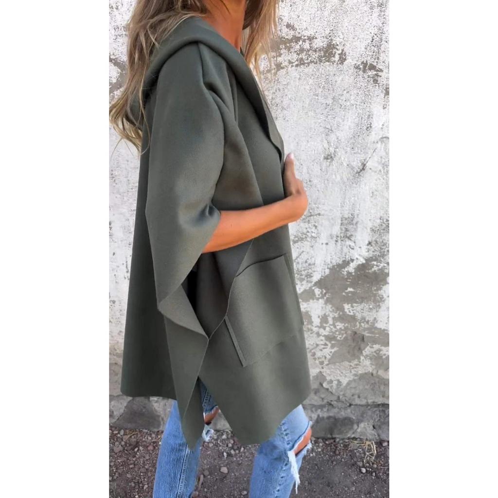 New Women's Fall Winter Lapel One-piece Poncho Coat