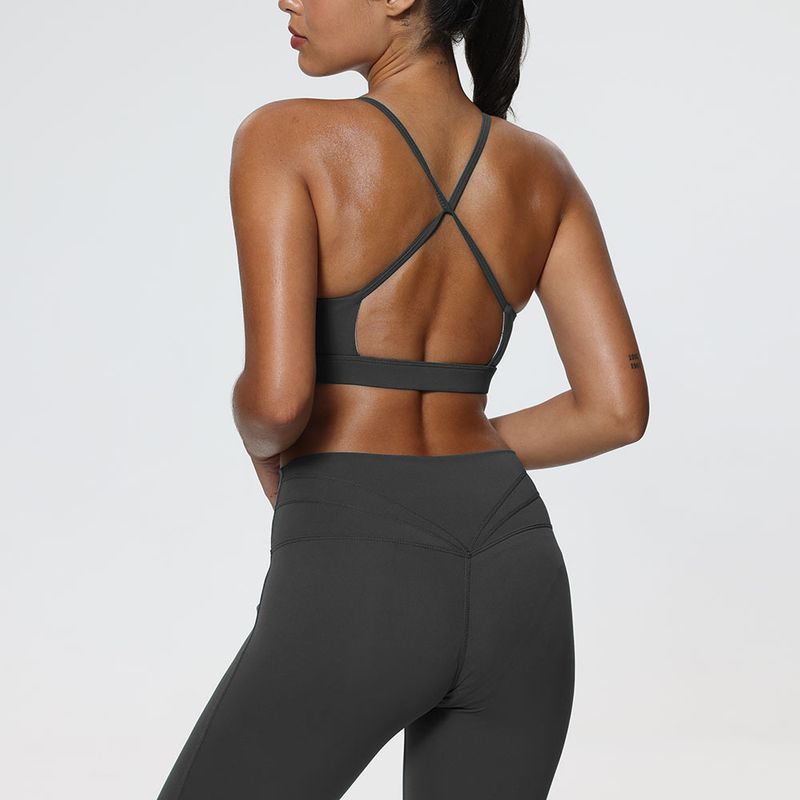 

Fashion High Strength Sexy Cross Beauty Back Exercise Bra Women s Bubble Wrap Fitness Push up Intimates Breathable Yoga Seamless Dark gray L
