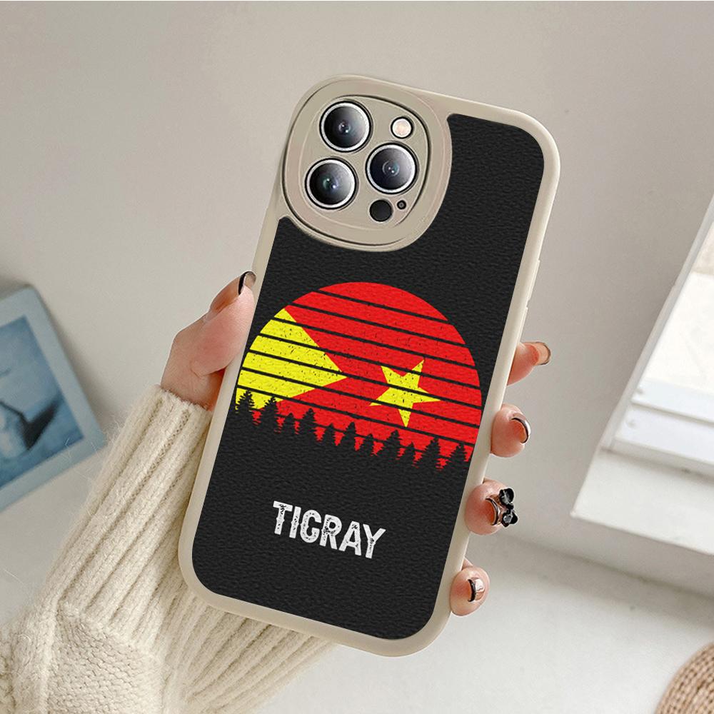 Custodia per telefono con bandiera del Tigray per iPhone 14 per iPhone 14 13 11 12 Pro MAX 13 12 MiNi 7 8 plus iphone 14MAX 13PRO XS XR Coperture in pelle di agnello