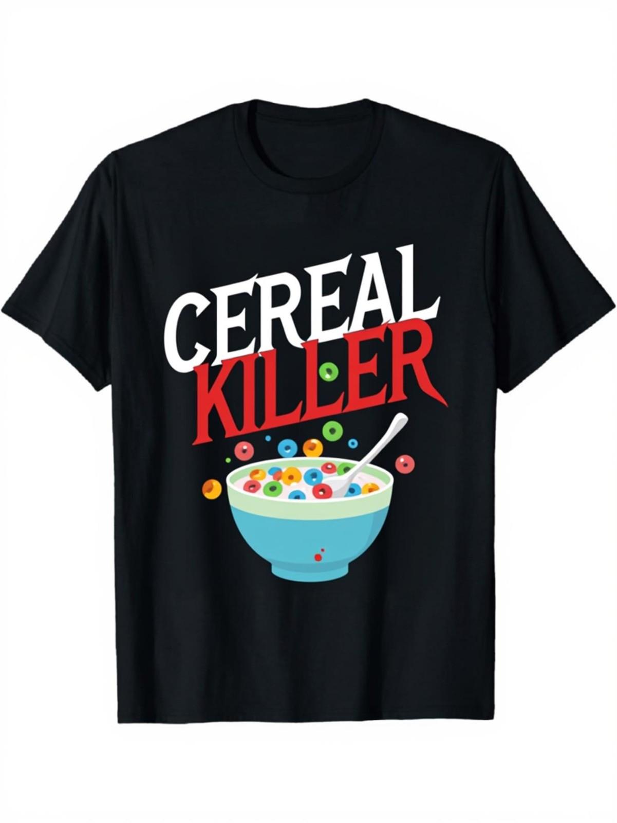 Black Cereal Killer Graphic T-Shirt for Men & Women - Funny Food Print (Cereal S разноцветный