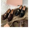 Cowhide version~ loafers women's autumn and winter black single shoes thick-soled British style gold coins one pedal lazy small leather shoes