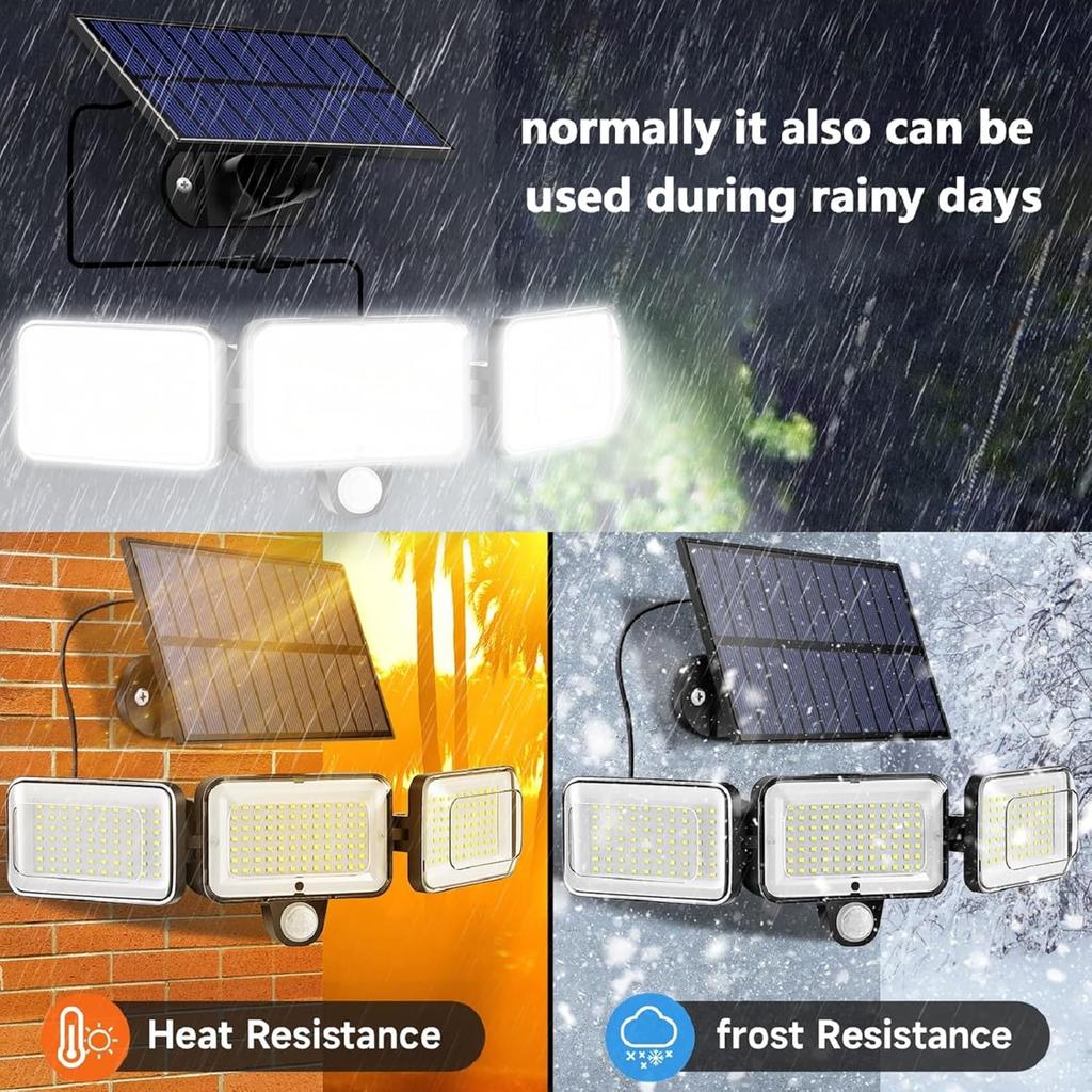 1/2/4PC Solar Lights Outdoor with 224 LED Motion Sensor Light Remote 3 Mode Waterproof 3 Head Solar Flood Lights for Yard Garden