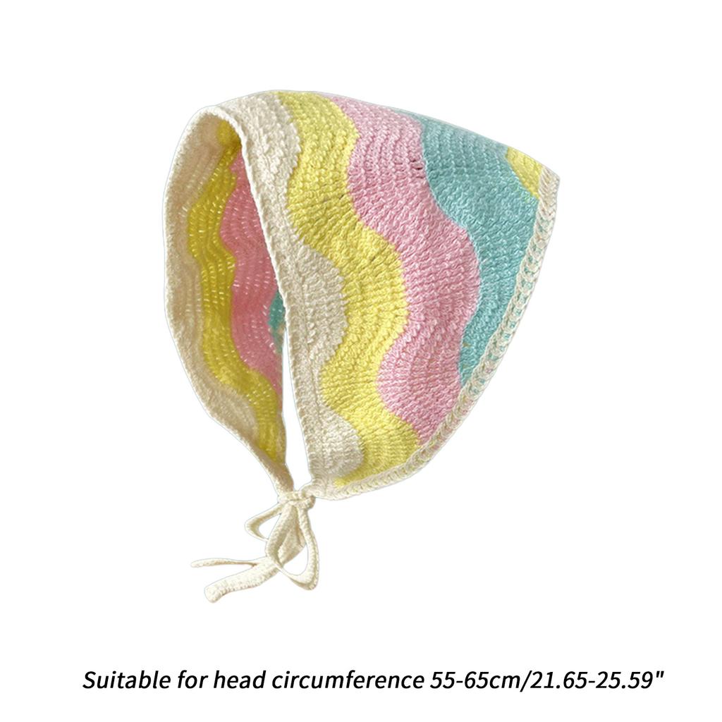 Knitted Stripe Triangle Scarf Lovely Crochet Hair Kerchief Tie Back Stripe Pattern Elegant Turban for Girls Photo Props