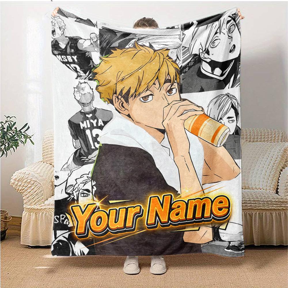 1pc miya atsumu Blanket with Custom Name, Gift, for Men and Women, Soft Blanket, Good for Sofa Bed Couch Travel, Lightweight Flannel Blanket