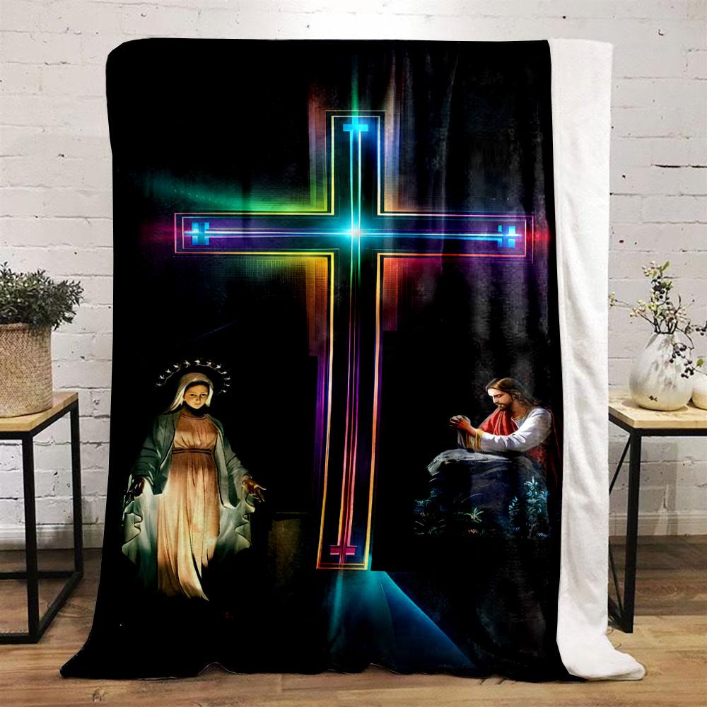 Holy Cross Virgin Mary Jesus Blanket Printed Blanket for Living Room Bed Couch lunch break Soft Cozy Blanket for Friend's festival Gift