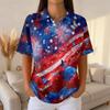 Women’s Short Sleeve Button Down Shirt with Star and Stripe Print Casual Loose Fit Blouse Lightweight Summer Top for Everyday Wear