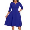 Women's A-Line Fit & Flare Skirt 3/4 Sleeves V-Neck Solid Color Cocktail Wedding Guest Overalls With Pockets Dress