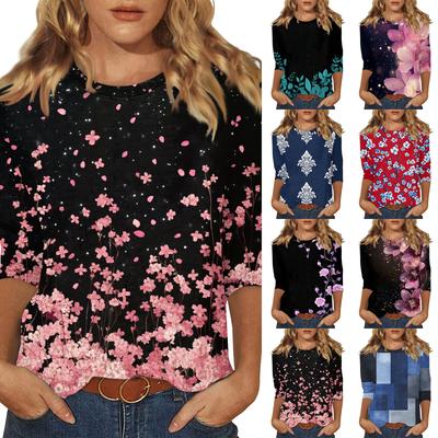 Women's O-neck 3/4 Sleeve  Print Top