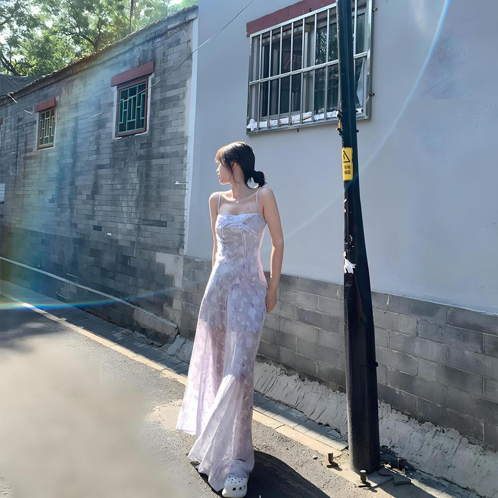 Sweet Little Flying Sleeves Floral Dress Women's Small Short Skirt Summer Waist