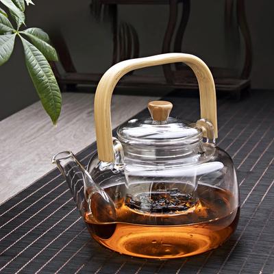 Hervidor de Agua de Vidrio de Borosilicato Alto Tetera de Vidrio Resistente al Calor Filtro de Separación de Té y Agua Olla Portátil de Bambú