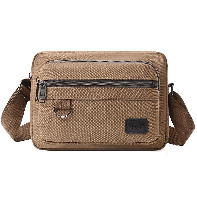 

Мужская большая вместительная сумка кроссбоди многослойная парусиновая наплечная сумка кофейный