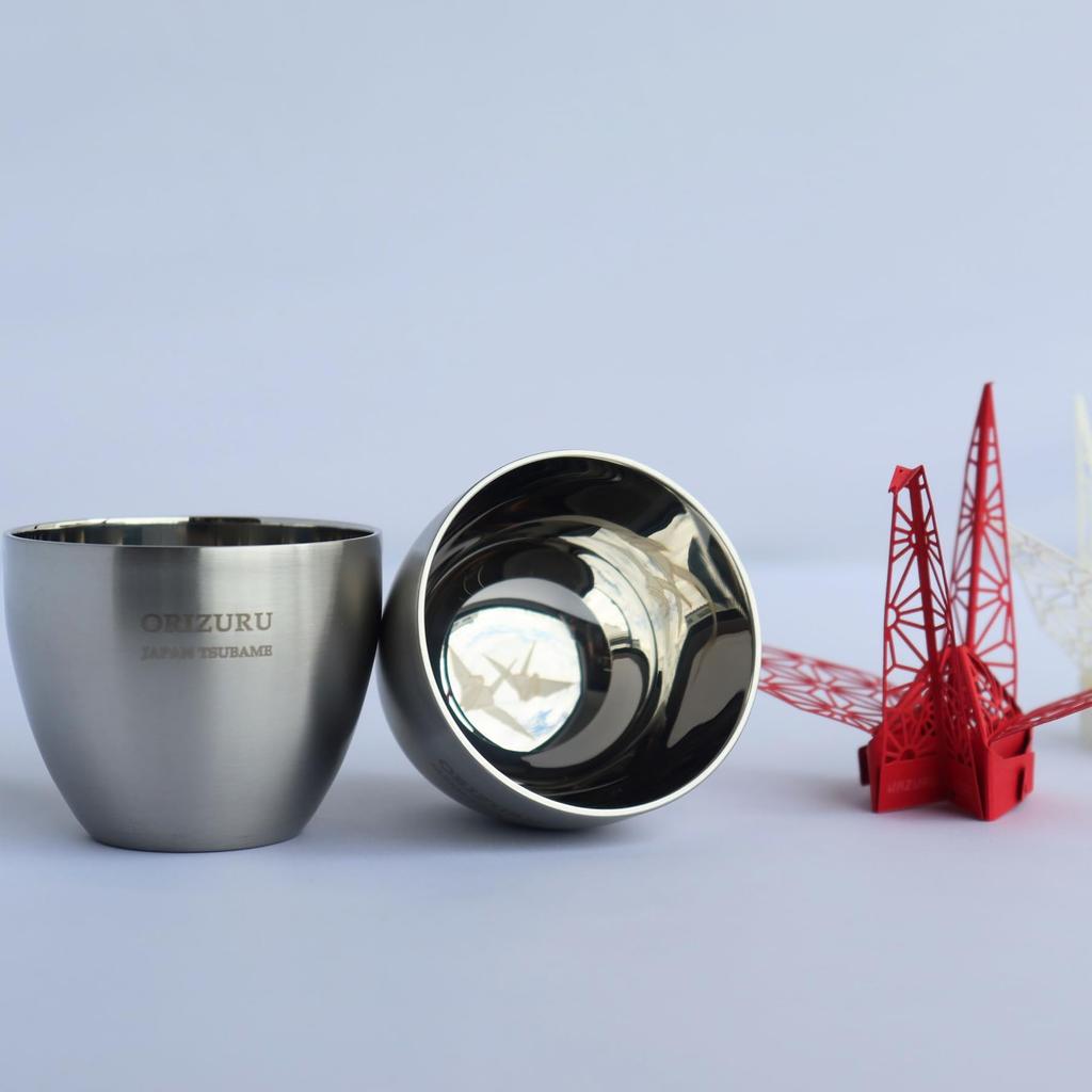 Nagao Tsubame-Sanjo Sake Cup Pair Set, Origami Crane Steel, Diameter 6cm x Height 5cm, 18-8 Stainless Steel Double-Walled Construction, Made in Japan