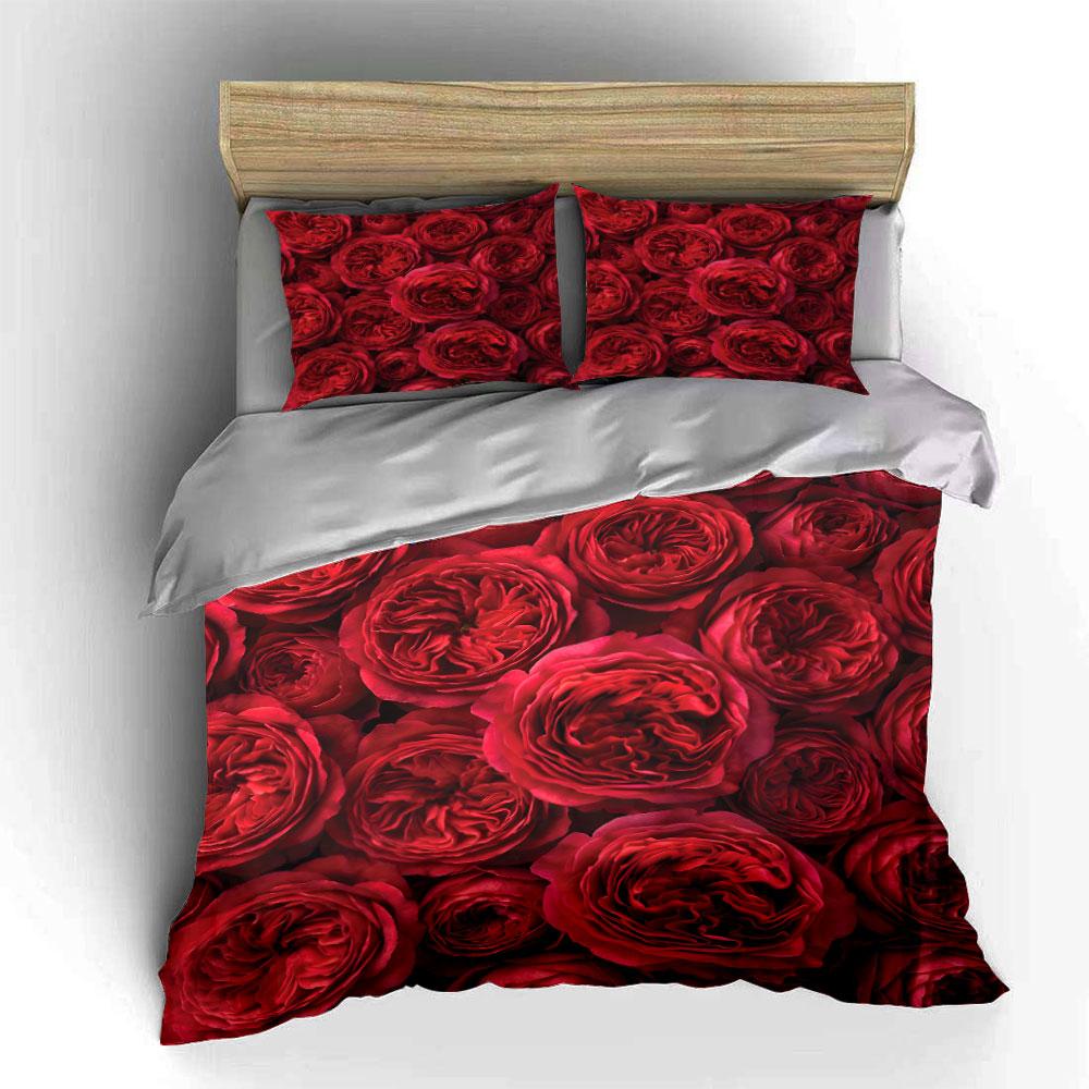 Dense Cluster of Red Roses Print Soft Comfortable Duvet Cover Bedding Set Included 1*Duvet Cover 2*Pillowcases Luxury Gift