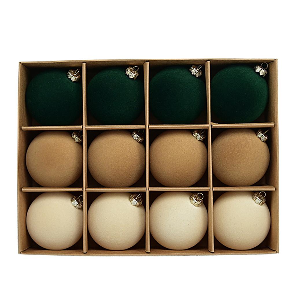 12Pcs Christmas Ball Ornament 6cm Multiple Colors Flocking Designs Decoration For Holiday Wreath Garland And Tree