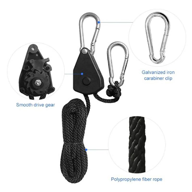 1/8 2M Adjustable 8Inch Lanyard Hanging For Tent Fan Grow Plant Lamp Pulley Ropes Pulley Lifting Pulley Hook