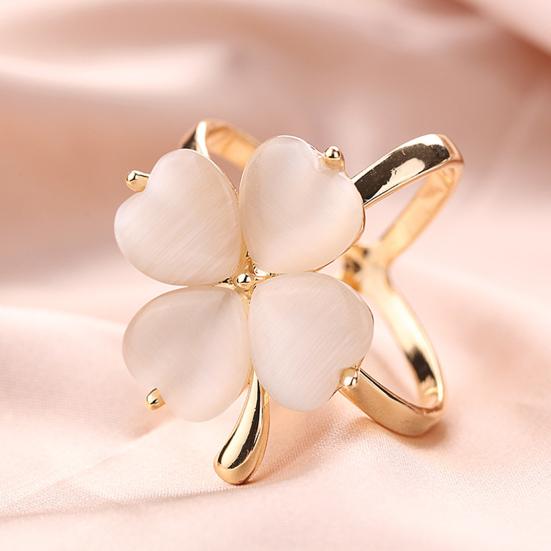 Anello Fermascarpe Quadrifoglio Anello Portascarpe Elegante con Pietra Occhio di Gatto Artificiale per Sciarpe, Foulard, Camicie da Donna