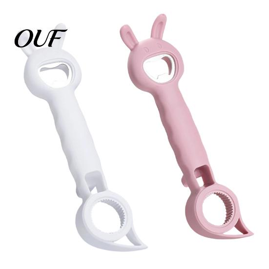 4 in 1 Utility Tool Bunny Shaped Bottle Opener, Multifunctional Manual Cap Remover, Compact Handheld Can Opener Comfortable Grip Handle Kitchen Gadget
