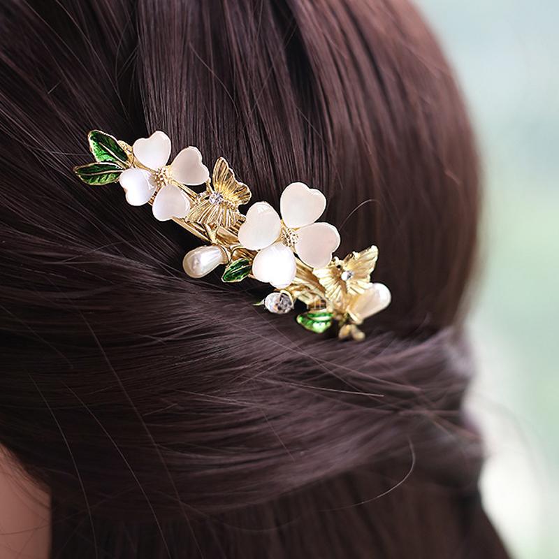 Elegant Floral Hair Barrette, French Clip Spring Hair Claw,  Accents, Bridal Hair Accessory For Half-Up Hairstyles