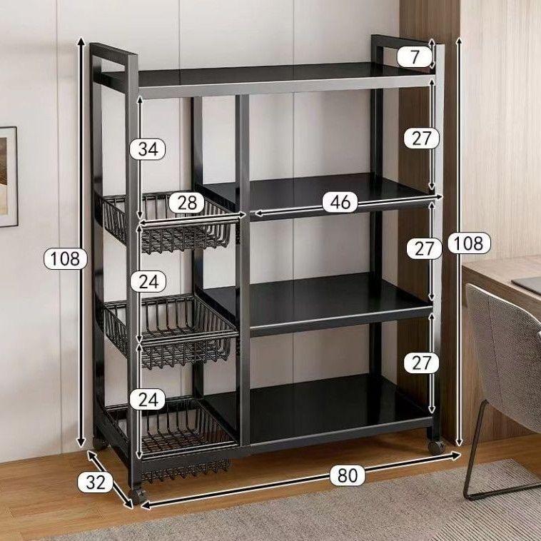 Floor-standing Multi-layer Kitchen Shelf for Cookware, Vegetables, Microwave, and Snacks
