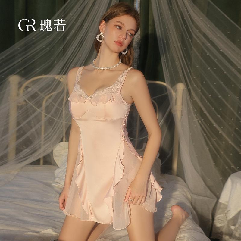 Women's Plus Size Satin Deep V Padded Backless Sleep Dress with Robe Lounge Set