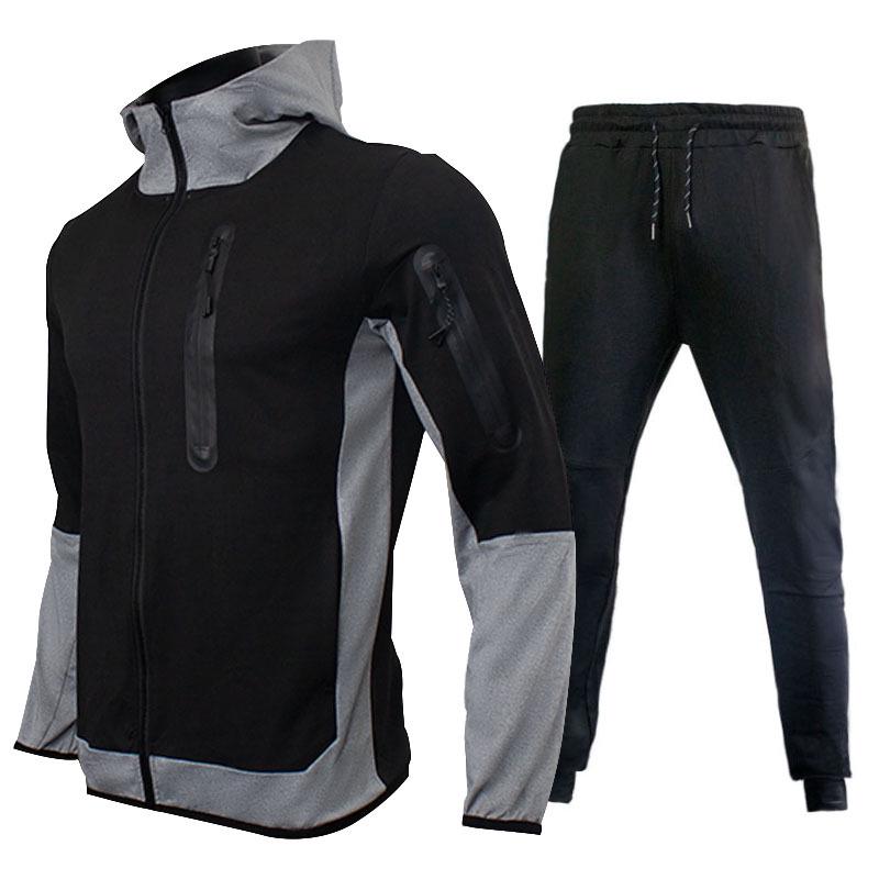 Men's Trendy Color-Block Hoodie Jacket and Pants Sportswear Set
