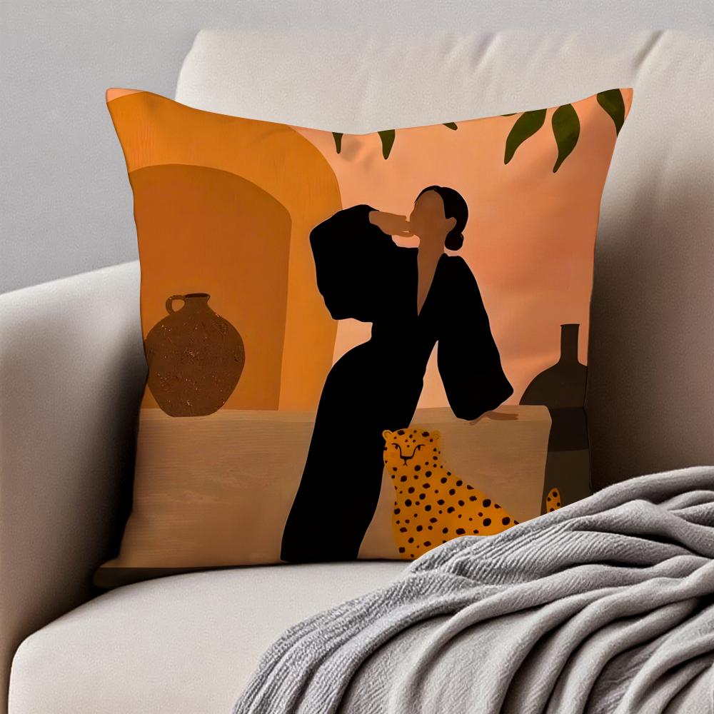 Creative Abstract Illustration Art Cushion Cover Pillowcase Antidustmite Invisible Zipper Short Plush Sofa Cushion