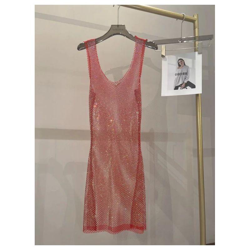 Mesh See through round Neck Neck Dress Sleeveless Hollow Mesh See through round Neck Dress