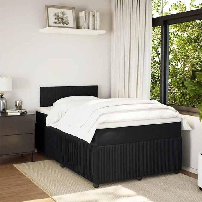 Exclusive House - Slatted Bed Base with Black Velvet Mattress 120x190 Cm